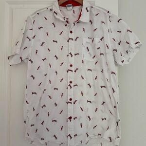TAPATIO men’s spicy sauce bottle graphic button down collar cotton shirt top XL